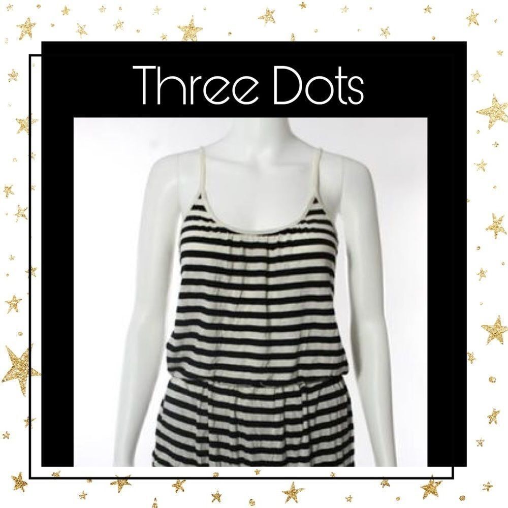 Three Dots Black White Striped Scoop Neck Top S